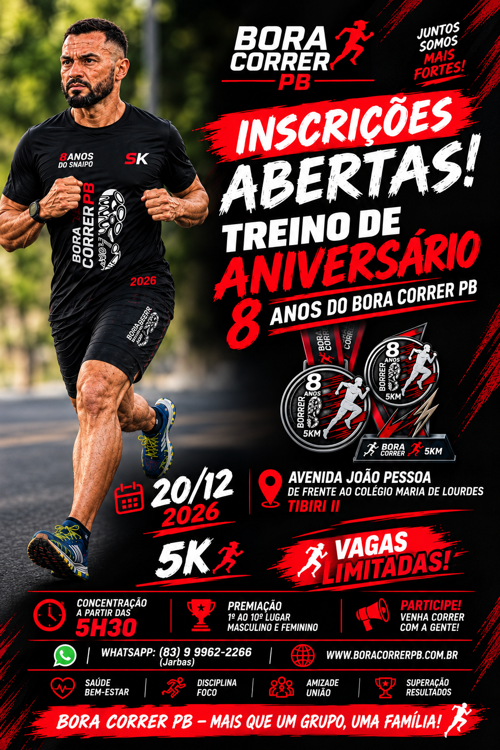 Cartaz de TREINO DE ANIVERSÁRIO  8 ANOS DO GRUPO BORA CORRER PB 🏃‍